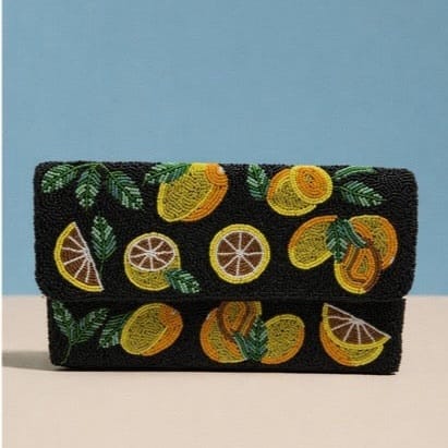 Black Beaded Lemon Clutch