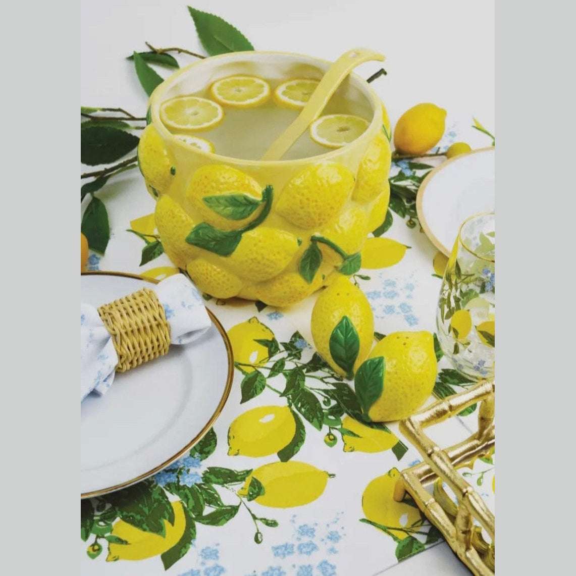 Amalfi Lemon ceramic salt and pepper shaker set with vibrant hand-painted lemon design inspired by the Amalfi Coast