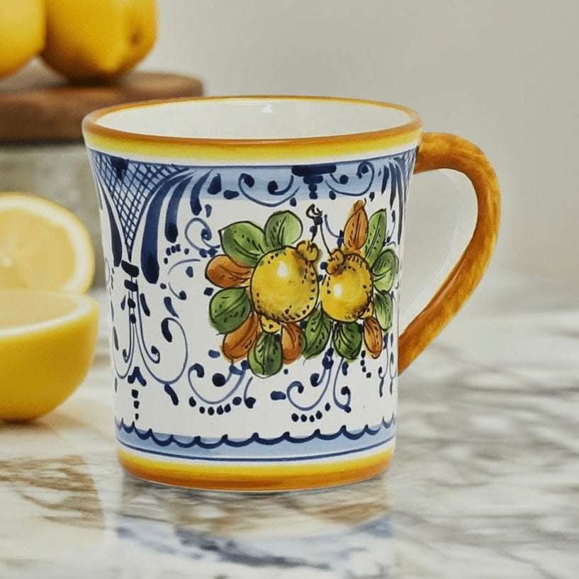 Positano Limoncini Mug- colorful Italian ceramic mug with hand-painted lemons and Positano-inspired design, perfect for espresso or coffee
