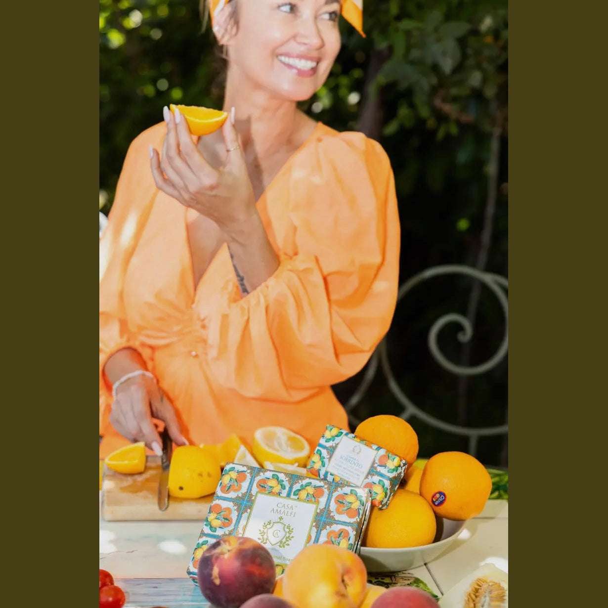 Summer in Sorrento Gift Box from Casa Amalfi- citrus-themed Italian gift set featuring luxury citrus soap and hand-painted Sorrento-inspired pottery soap tray