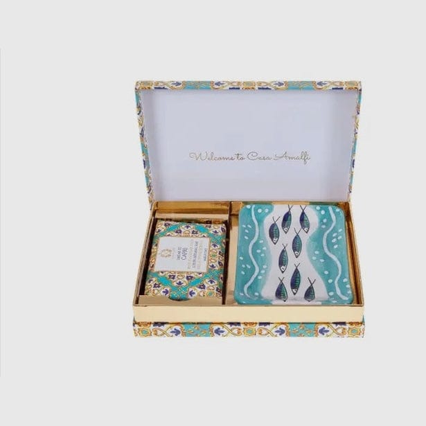 Take Me to Capri Gift Box- Mediterranean inspired Casa Amalfi gift box featuring Capri-inspired luxury soap and artisan soap tray with coastal design