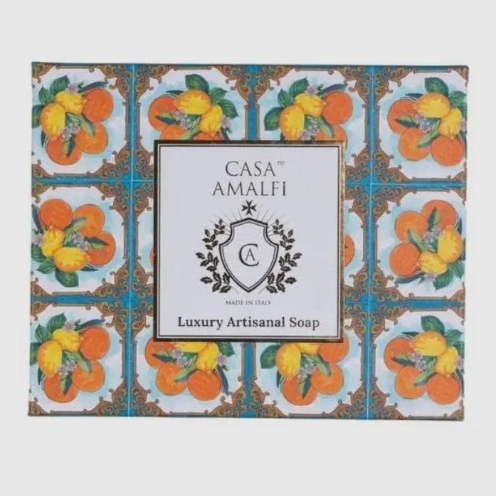 Summer in Sorrento Gift Box from Casa Amalfi- citrus-themed Italian gift set featuring luxury citrus soap and hand-painted Sorrento-inspired pottery soap tray