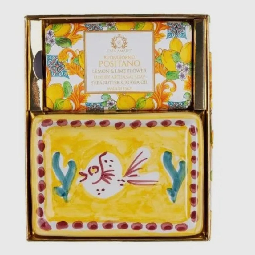 Buongiorno Positano Gift Box- Italian gift box from Casa Amalfi luxury citrus soap, and Positano-style ceramic soap tray
