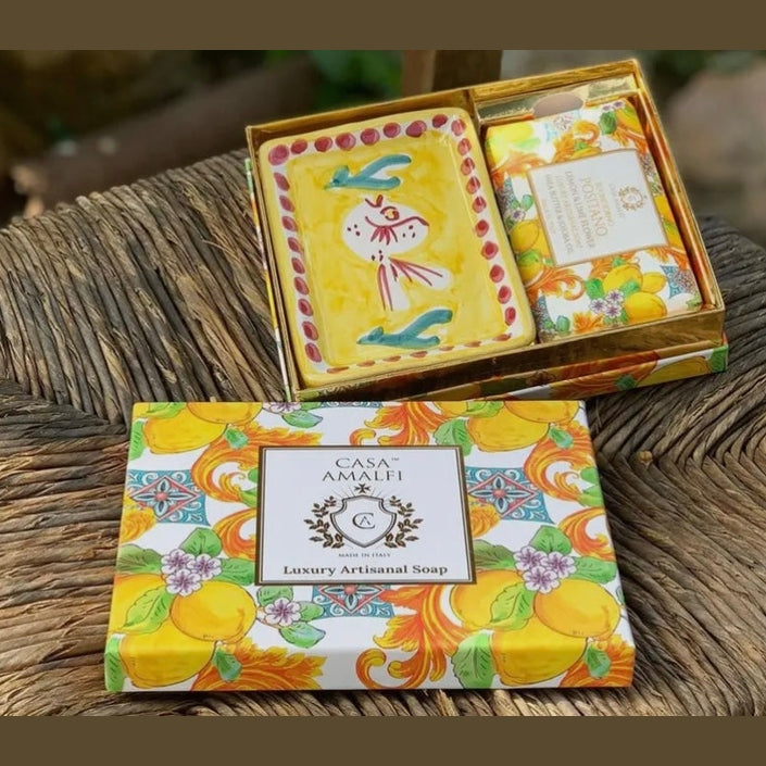 Buongiorno Positano Gift Box- Italian gift box from Casa Amalfi luxury citrus soap, and Positano-style ceramic soap tray