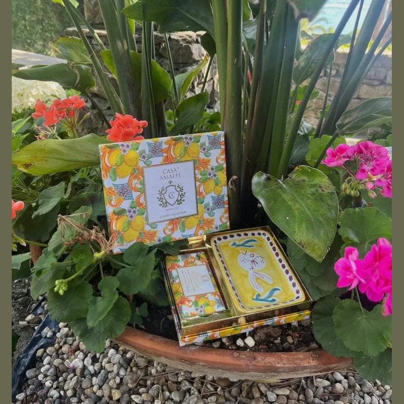 Buongiorno Positano Gift Box- Italian gift box from Casa Amalfi luxury citrus soap, and Positano-style ceramic soap tray