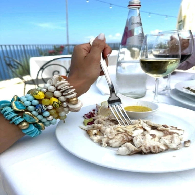 Turquoise Magnesite Slices with Hammered Gold Accent