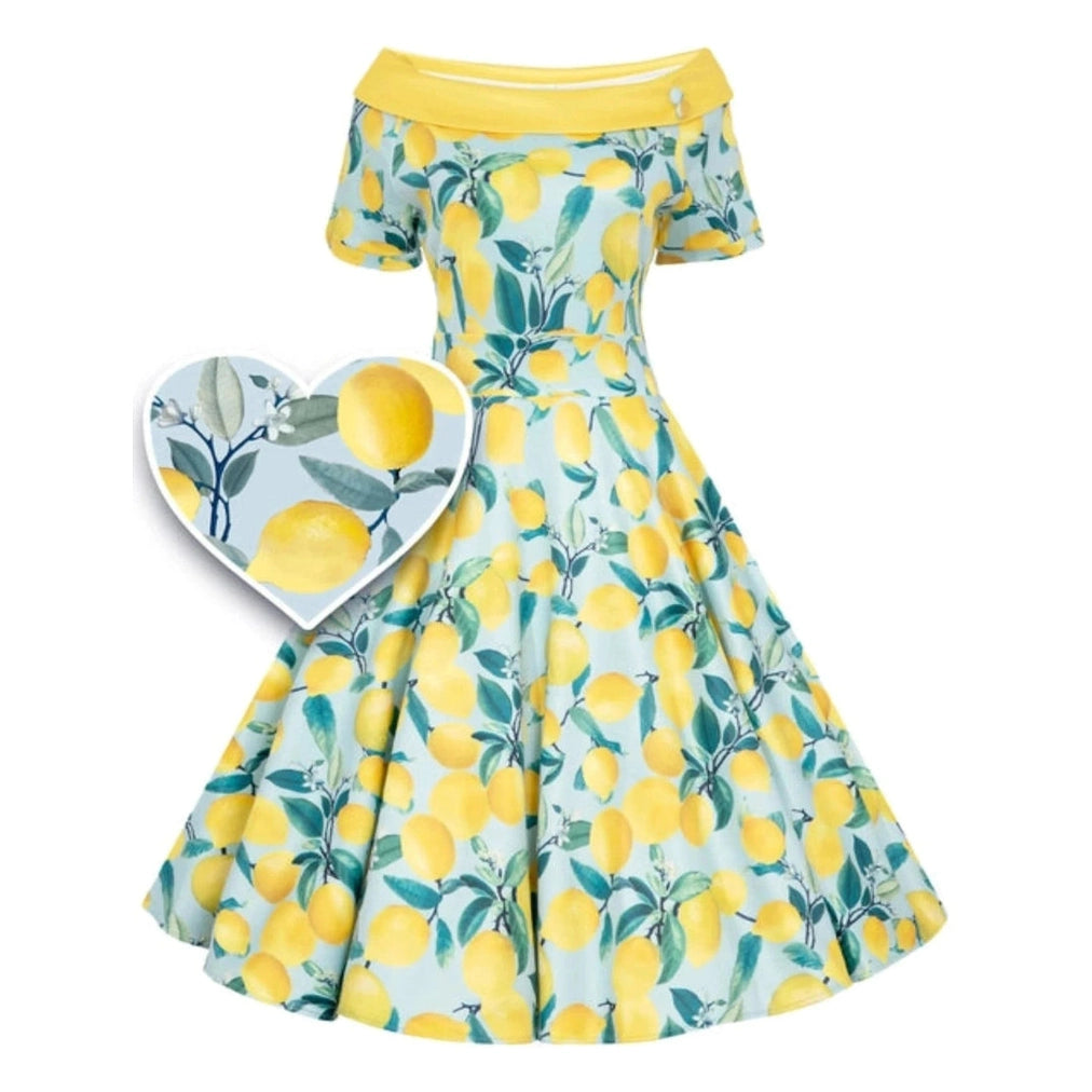 Darlene Blue Lemon Flared Dress