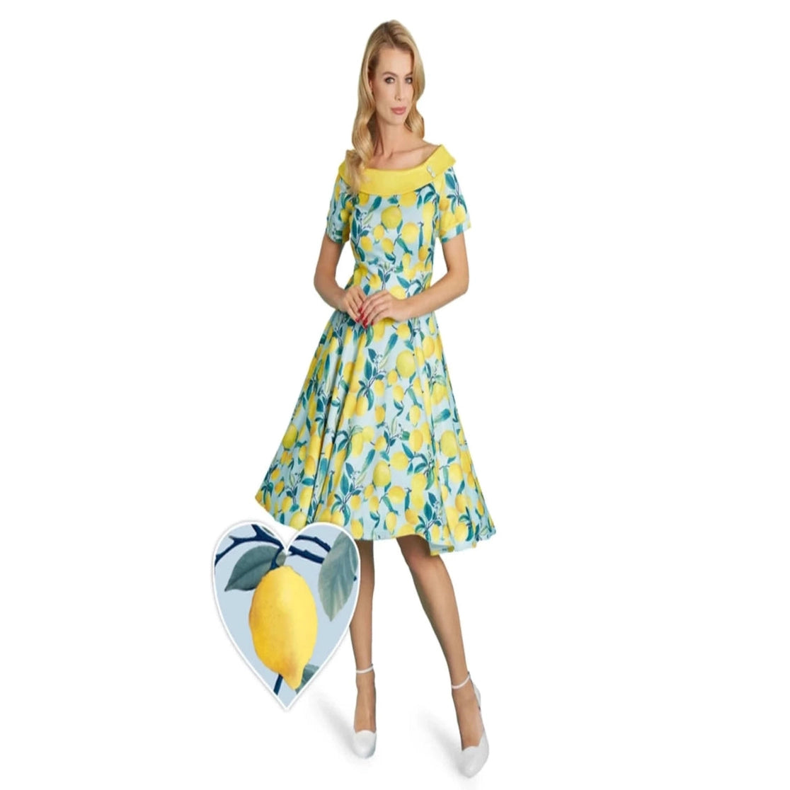Darlene Blue Lemon Flared Dress
