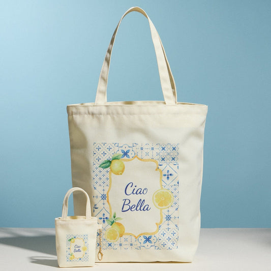 Ciao Bella Lemon Print Canvas Tote with Zipper