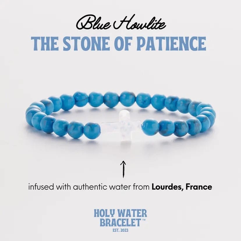 Blue Howlite Holy Water Cross Bracelet