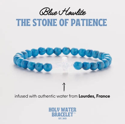 Blue Howlite Holy Water Cross Bracelet