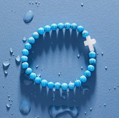 Blue Howlite Holy Water Cross Bracelet