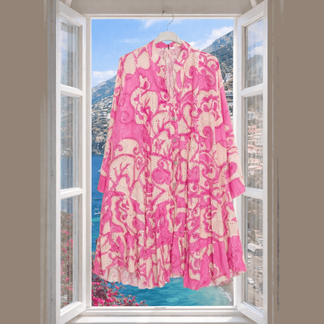 Amalfi Pink Fuchsia English Eyelet Dress Cover-Up