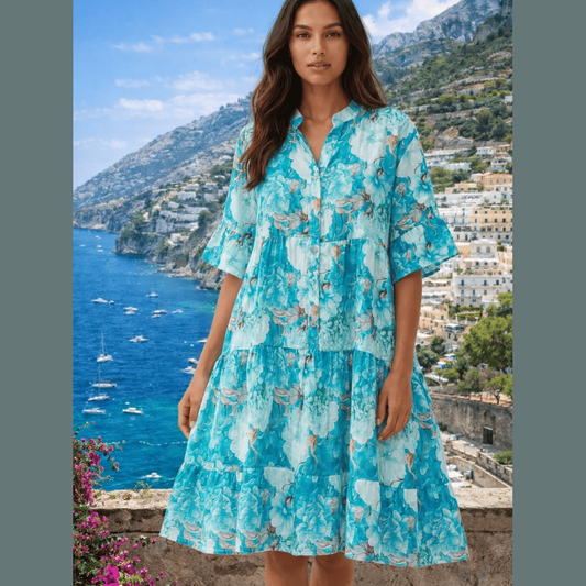 Amalfi Turquoise Floral Tiered Dress
