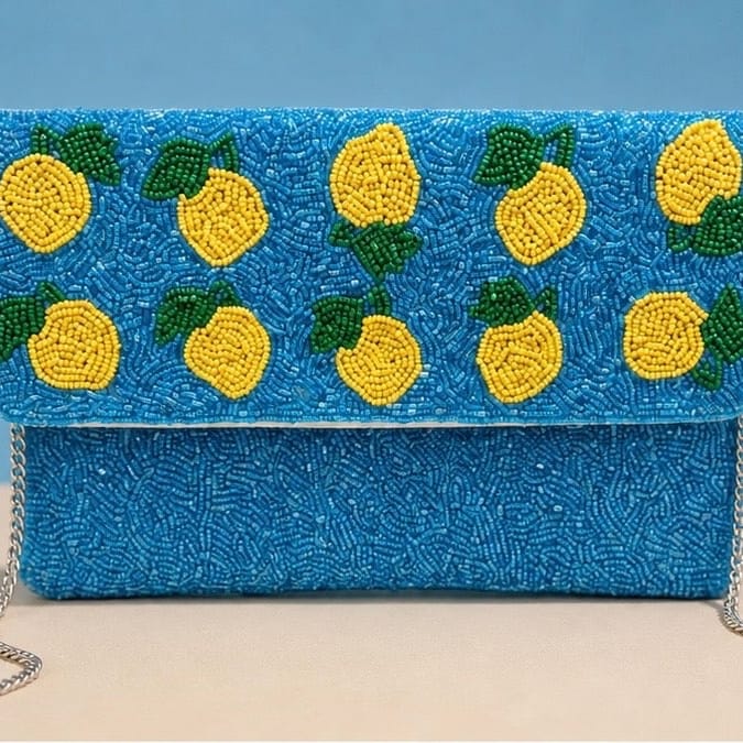 Blue Amalfi Lemon Beaded Clutch