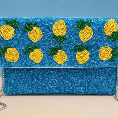 Blue Amalfi Lemon Beaded Clutch