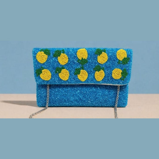 Blue Amalfi Lemon Beaded Clutch