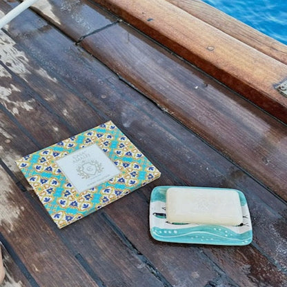 Take Me to Capri Gift Box- Mediterranean inspired Casa Amalfi gift box featuring Capri-inspired luxury soap and artisan soap tray with coastal design 