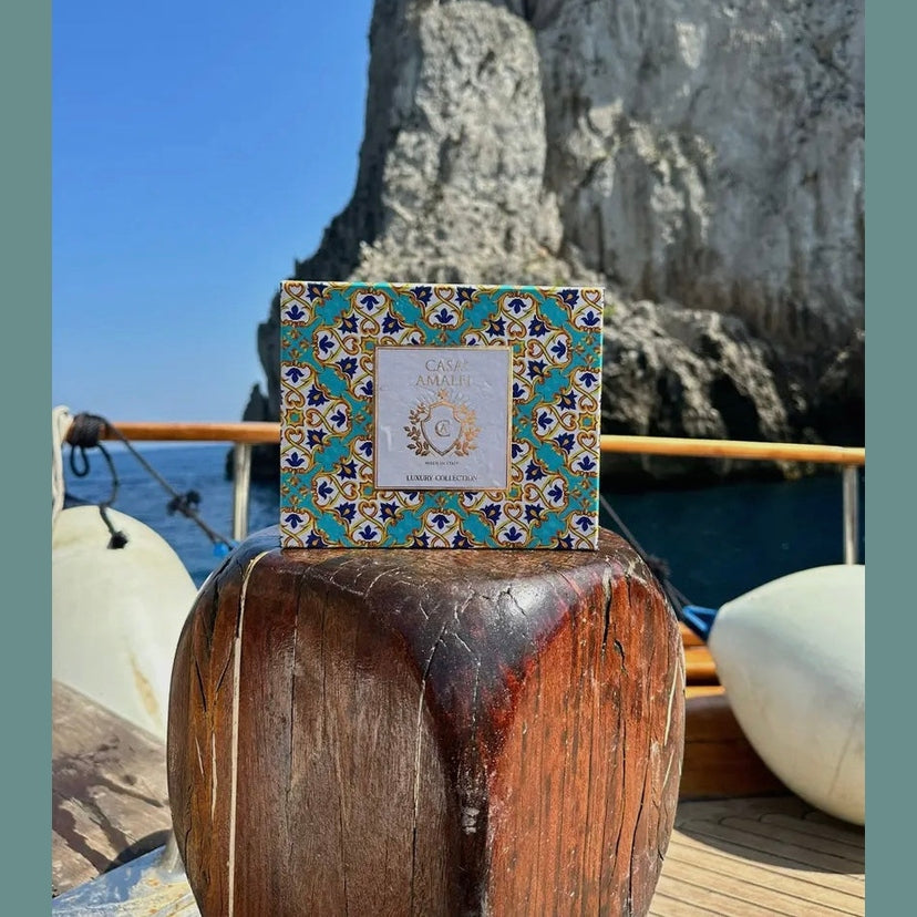 Take Me to Capri Gift Box- Mediterranean inspired Casa Amalfi gift box featuring Capri-inspired luxury soap and artisan soap tray with coastal design 