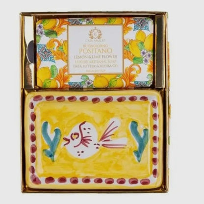 Buongiorno Positano Gift Box- Italian gift box from Casa Amalfi luxury citrus soap, and Positano-style ceramic soap tray