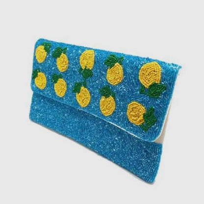 Blue Amalfi Lemon Beaded Clutch