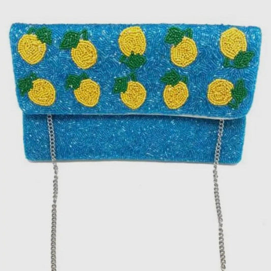 Blue Amalfi Lemon Beaded Clutch