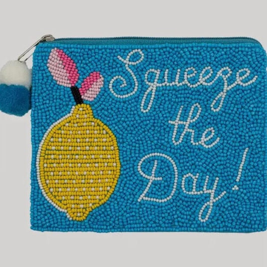 Blue Amalfi Lemon Beaded Coin Purse