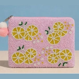 Pink Beaded Lemon Coin Purse