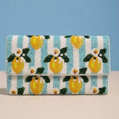 Amalfi Lemon Blue Striped Beaded Clutch