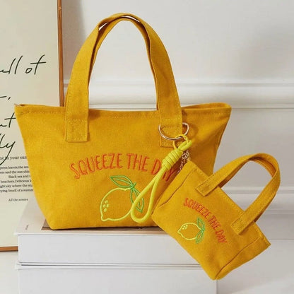 Squeeze the Day Lemon Canvas Mini Tote Bag