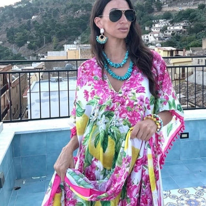 Pink Lemon Bloom Foulard Dress