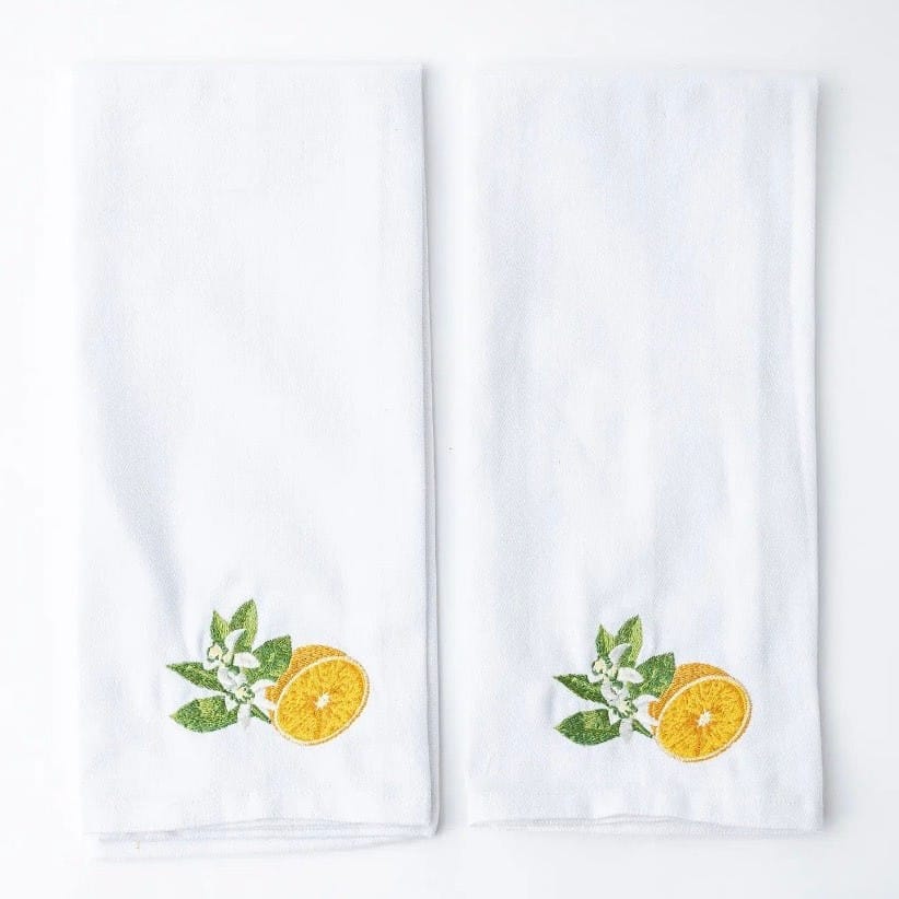 Embroidered Orange Blossom Kitchen Towel Set