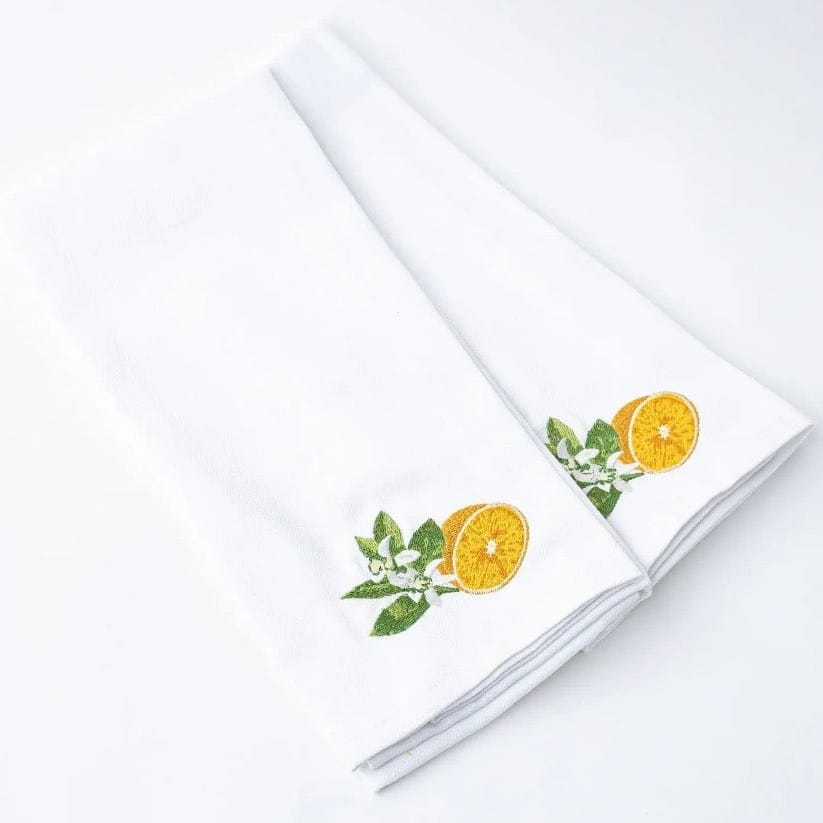 Embroidered Orange Blossom Kitchen Towel Set