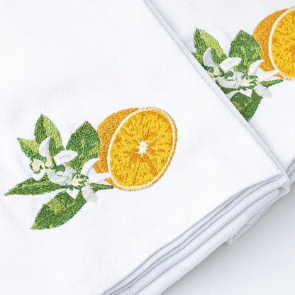 Embroidered Orange Blossom Kitchen Towel Set