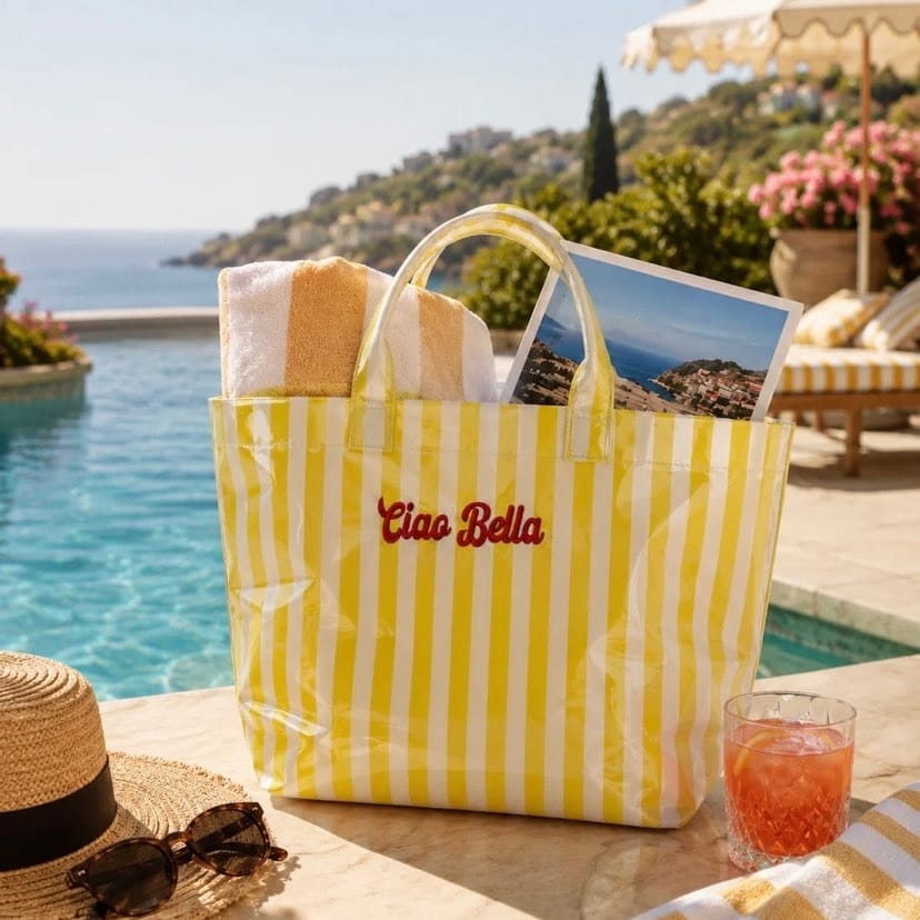 Ciao Bella Yellow Striped Waterproof Tote