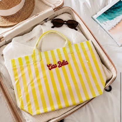 Ciao Bella Yellow Striped Waterproof Tote