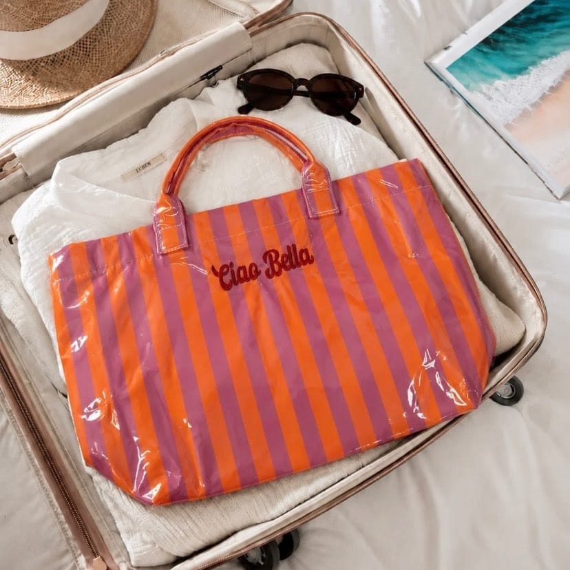 Ciao Bella Striped Pink/Orange Waterproof Tote