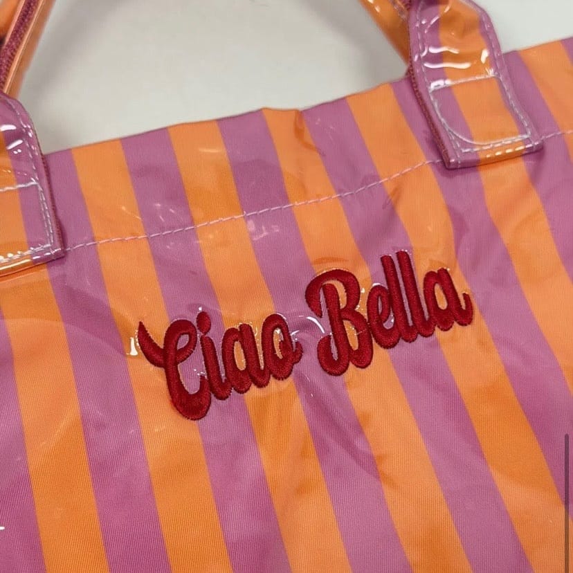 Ciao Bella Striped Pink/Orange Waterproof Tote