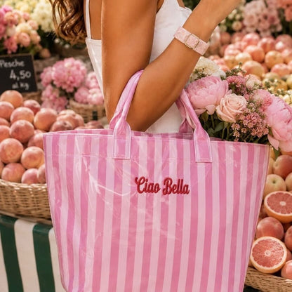 Ciao Bella Pink Striped Waterproof Tote