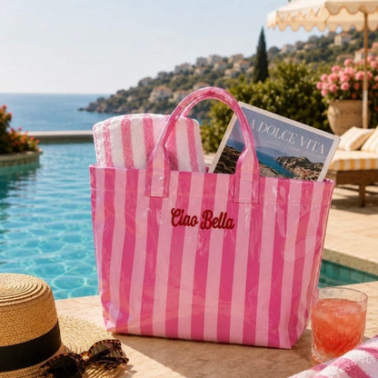 Ciao Bella Pink Striped Waterproof Tote