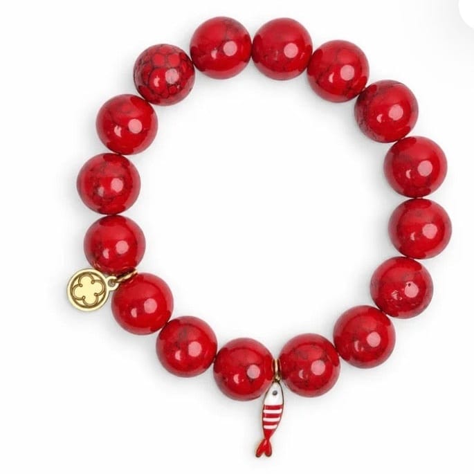 Red Howlite with Red Sardine Pendant Bracelet