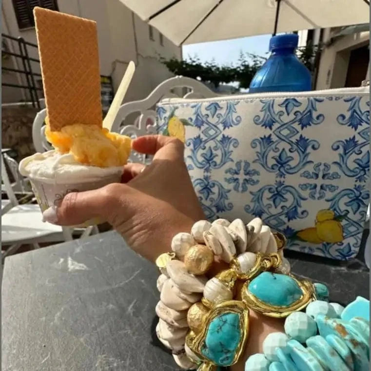 Turquoise Magnesite Slices with Hammered Gold Accent