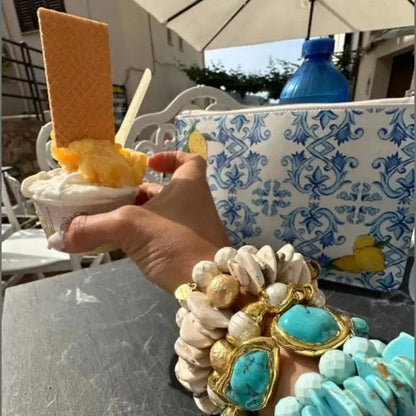 Turquoise Magnesite Slices with Hammered Gold Accent