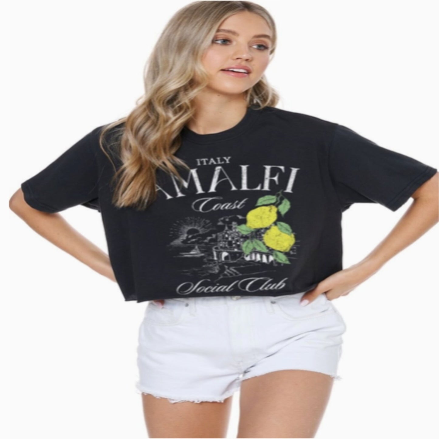 Amalfi Coast Graphic Short Sleeve Faux Cropped Tee