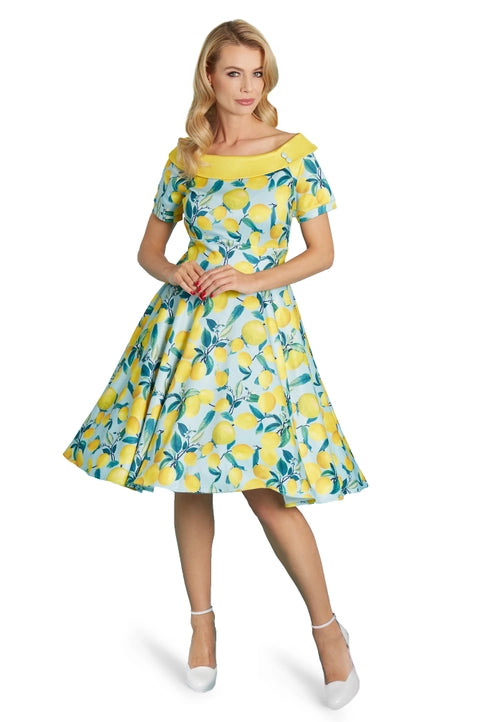 Darlene Blue Lemon Flared Dress