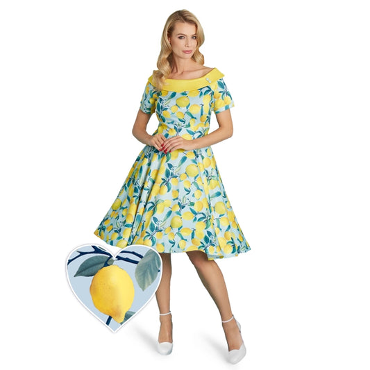 Darlene Blue Lemon Flared Dress